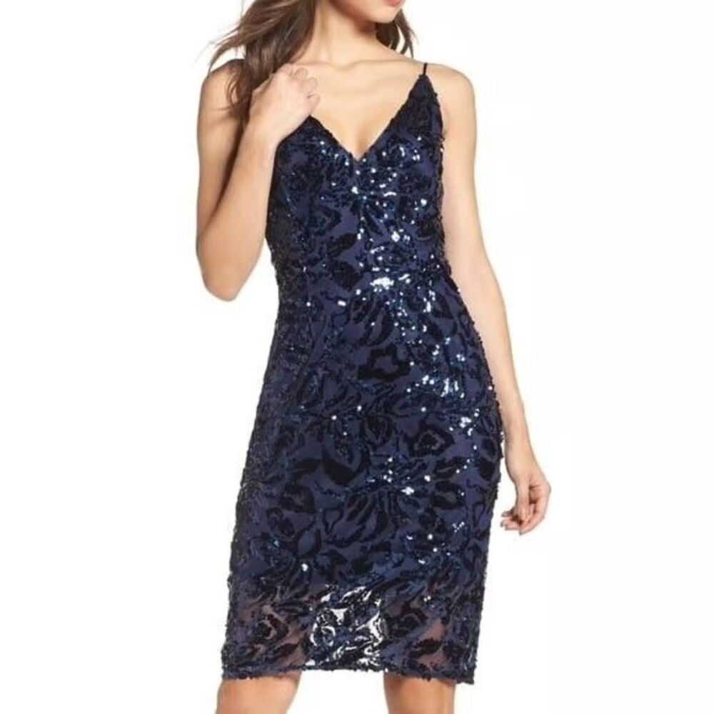 Eliza J Navy Blue Sequin Slipdress Dress Sparkle SIze 4 Classic